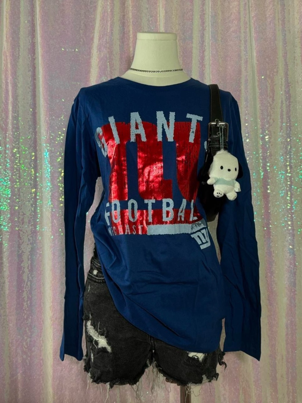 NY Giants Metallic Blue & Red Long Sleeve Tee Shirt ★彡